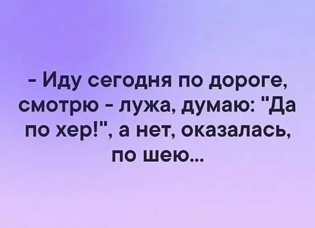 Иду сегодня по дороге смотрю лужа думаю Да по хер а нет оказалась по шею