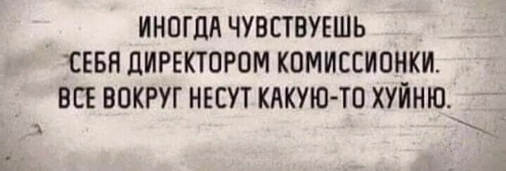 ИНОГДА ЧУВСТВУЕШЬ СЕБЯ ЦИРЕКТОРОМ КОМИССИОНКИ ВСЕ ВОКРУГ НЕСУТ КАКУЮ ТО ХУЙНЮ