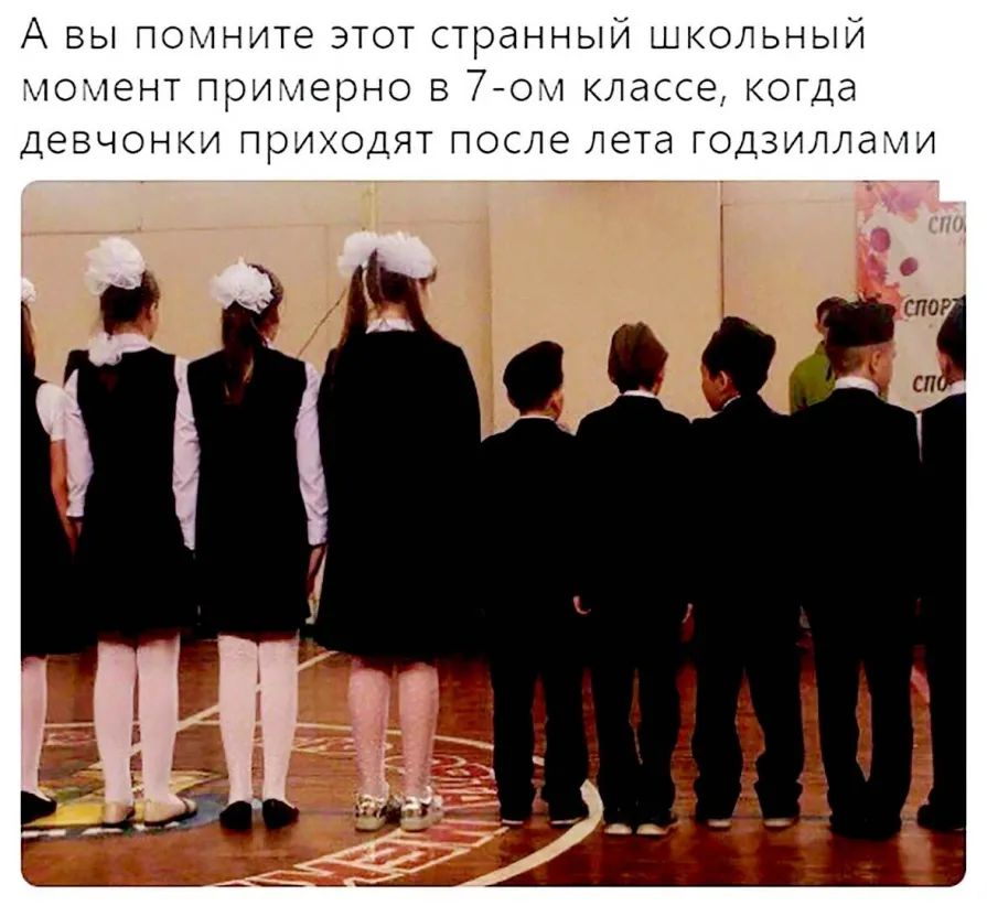 А вы помните этот странный школьный момент примтерно в 7ом классе когда девчонки приходят после лета годзиллами
