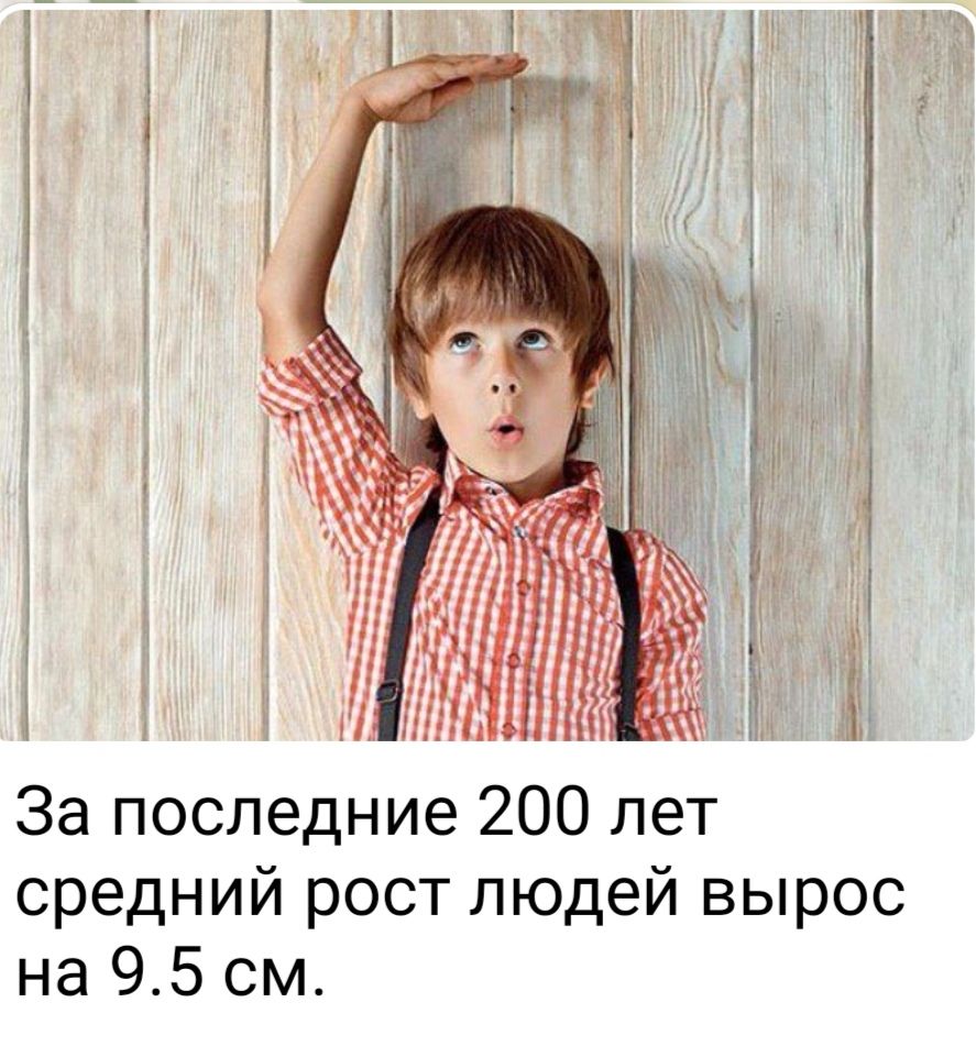 За последние 200 лет средний рост людей вырос на 95 см