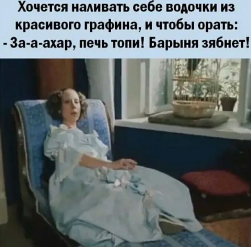 Хочется надивать себе водочки из красивого графина и чтобы орать За а ахар печь топи Барыня зябиет