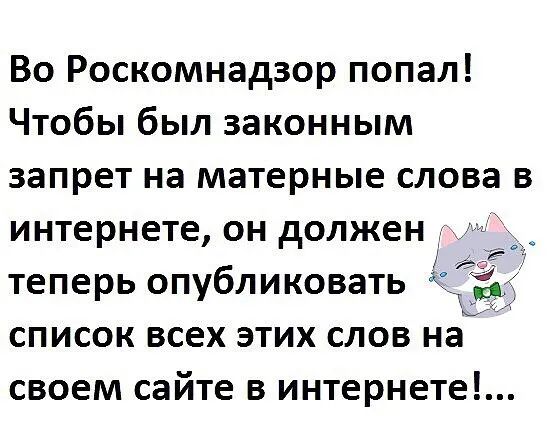 Во Роскомнадзор попал Чтобы был законным запрет на матерные слова в интернете он должен теперь опубликовать список всех этих слов на своем сайте в интернете