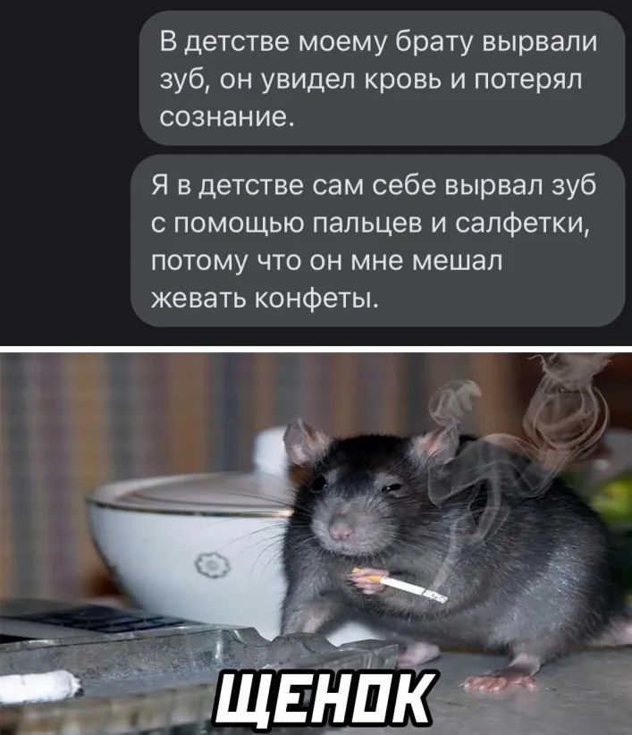 В детстве моему брату вырвали зуб он увидел кровь и потерял сознание Я в детстве сам себе вырвал зуб с помощью пальцев и салфетки потому что он мне мешал жевать конфеты