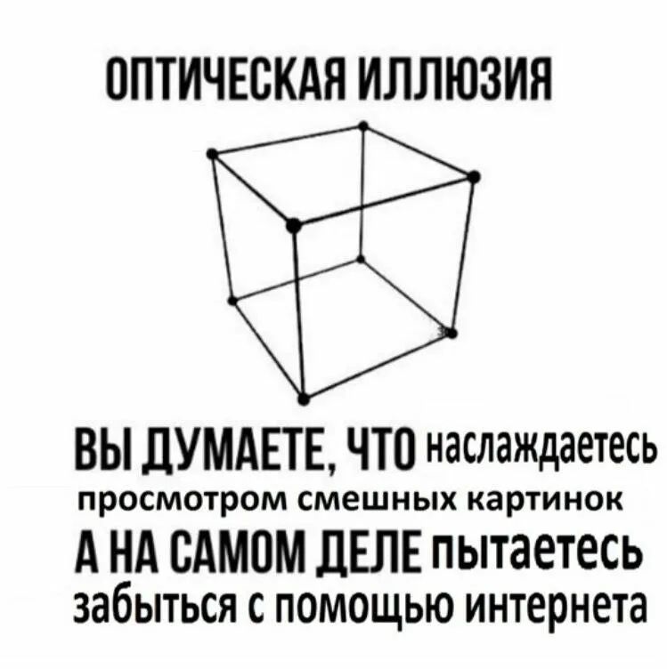 ОПТИЧЕСКАЯ ИЛЛЮЗИЯ ВЫ ДУМАЕТЕ ЧТО наслаждаетесь ПРОСМОТРОМ смешных картинок А НА САМОМ ДЕЛЕ пытаетесь забыться С ПОМОЩЬЮ интернета