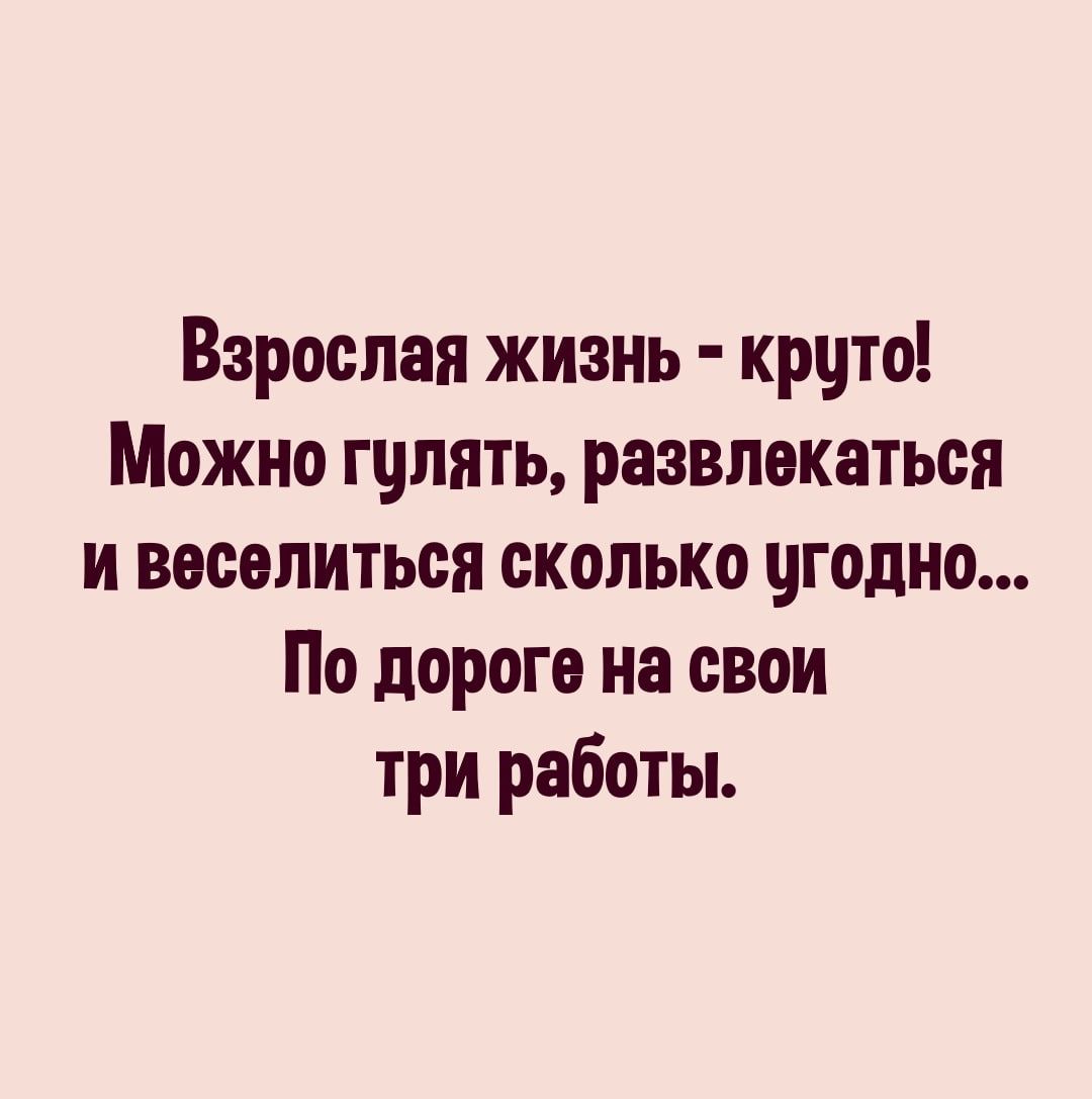 Взрослая жизнь крчто Можно гулять развлекаться и веселиться сколько угодно По дороге на свои три работы