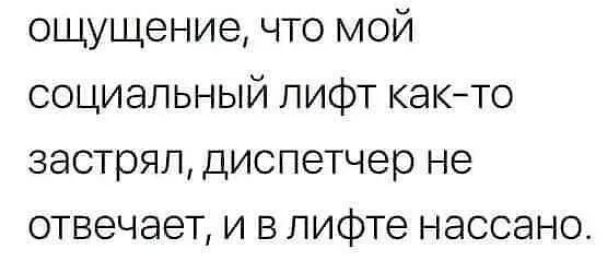 ощущение что мой социальный лифт както застрял диспетчер не отвечает и в лифте насоано