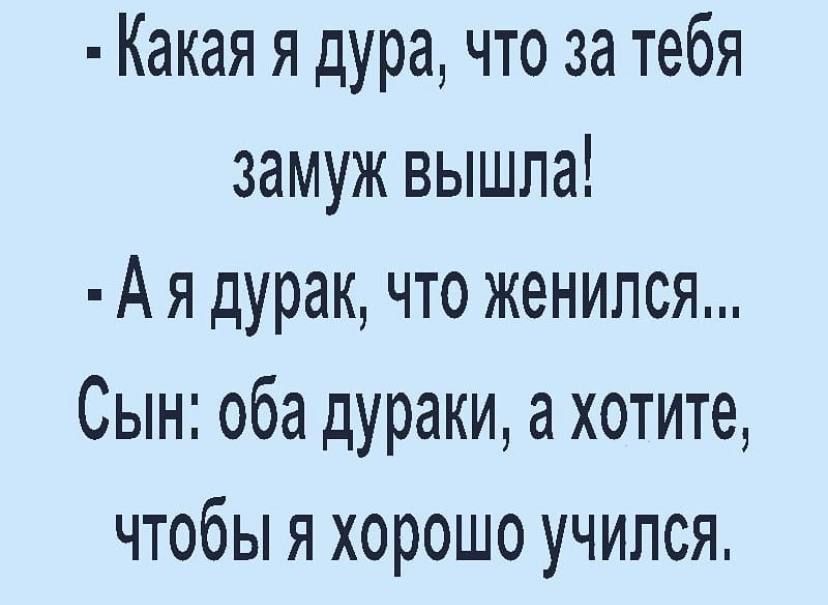 Какая я дура что за тебя замуж вышла А я дурак что женился Сын оба дураки а хотите чтобы я хорошо учился