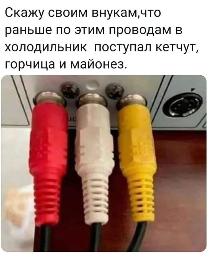 Скажу своим внукамчто раньше по этим проводам в холодильник поступал кетчут горчица и майонез