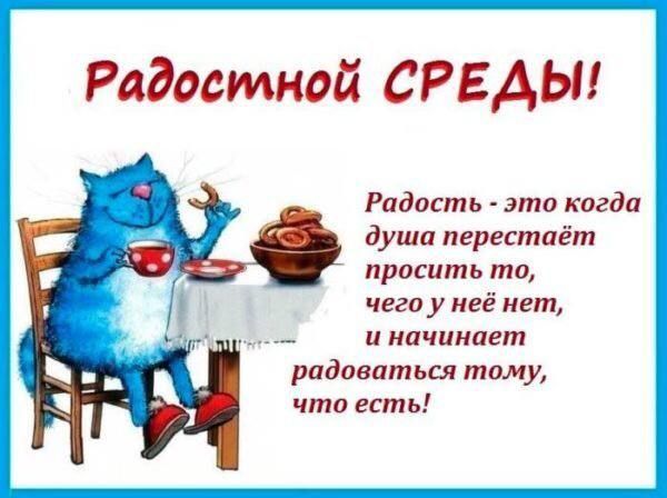 Радостной СРЕДЫ Радость это когда душа перестаёт просить то чего у неё нет и начинает радоваться тому что есть