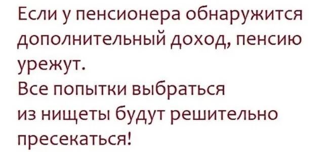 Если у пенсионера обнаружится дополнительный доход пенсию урежут Все попытки выбраться из нищеты будут решительно пресекаться