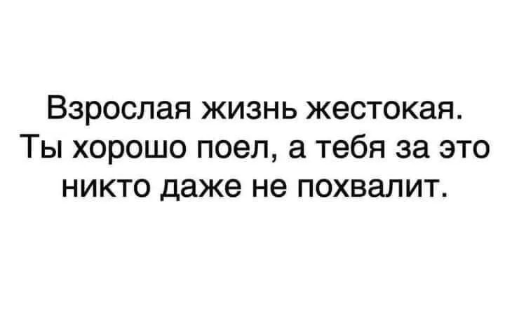 Взрослая жизнь жестокая Ты хорошо поел а тебя за это никто даже не похвалит