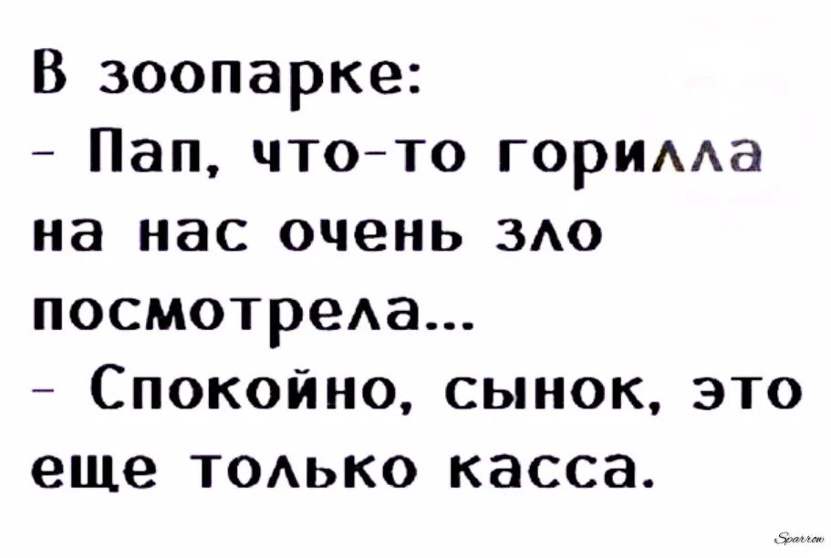 В зоопарке Пап что то горнма на нас очень 31 посмотреАа Спокойно сынок это еще тодько касса