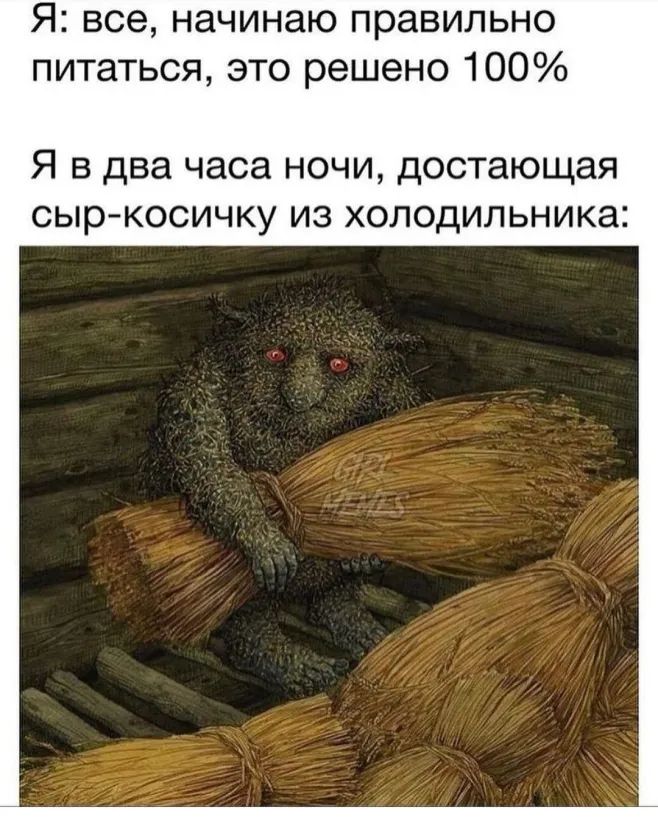 Я все начинаю правильно питаться это решено 100 Я в два часа ночи достающая сыр косичку из холодильника