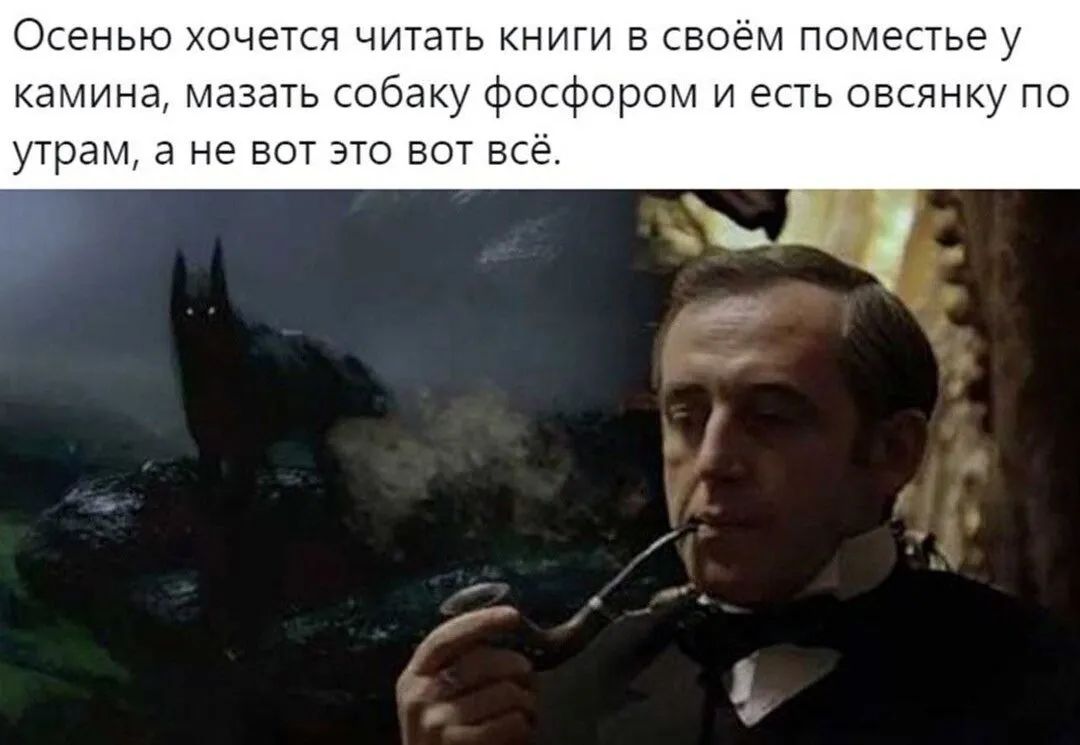 Осенью хочется читать книги в своём поместье у камина мазать собаку фосфором и есть овсянку по утрам а не вот это вот всё