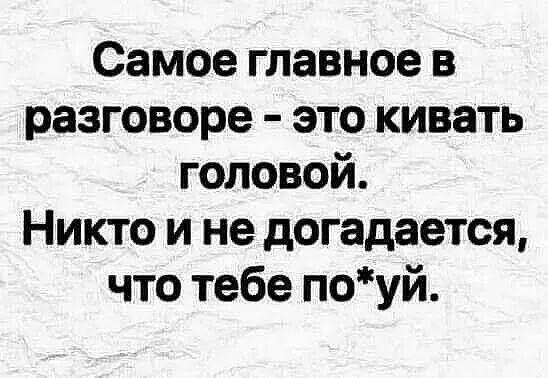 Самое главное в разговоре это кивать головой Никто и не догадается что тебе поуй