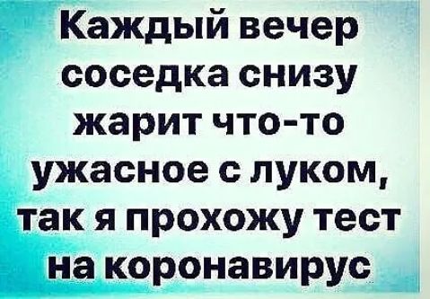 Каждый вечер соседка снизу жарит что то ужасное с луком так я прохожу тест на коронавирус