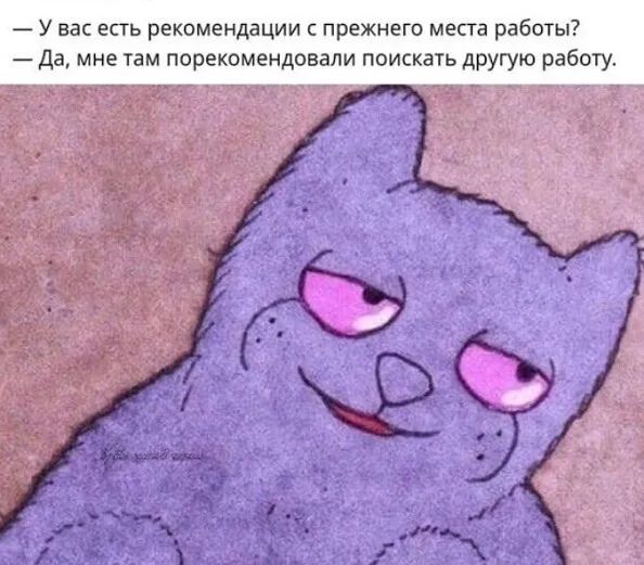 У вас есть рекомендации прежнего места работы Да мне там порекомендовали поискать другую работу