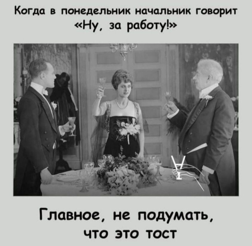 Когда В понедельник НСЧОЛЬНИК ГОВОРИТ Ну за работу Главное не подумать что это тост