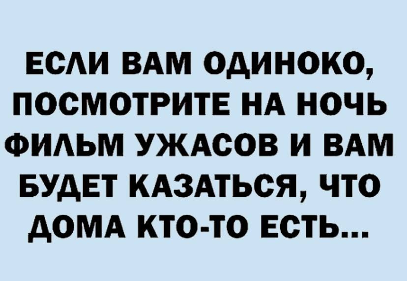 Если вам одиноко, посмотрите на ночь фильм ужасов и вам будет казаться, что дома ктото есть...