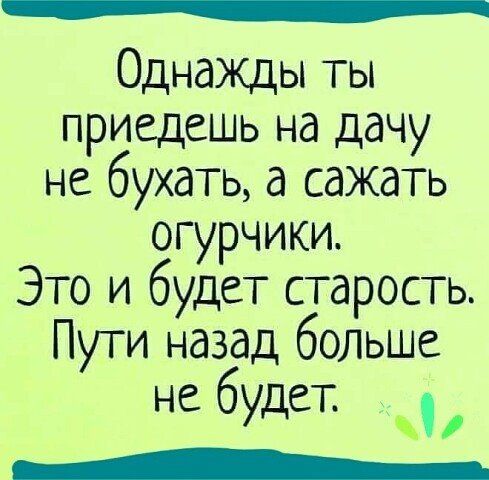 Однажды ты приедешь на дачу не бухать, а сажать огурчики. Это и будет старость. Пути назад больше не будет: чу рещщщининняе   ззлноннннннно