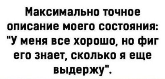 Максимально точное описание моего состояния У меня все хорошо но фиг его знает сколько я еще выдержу