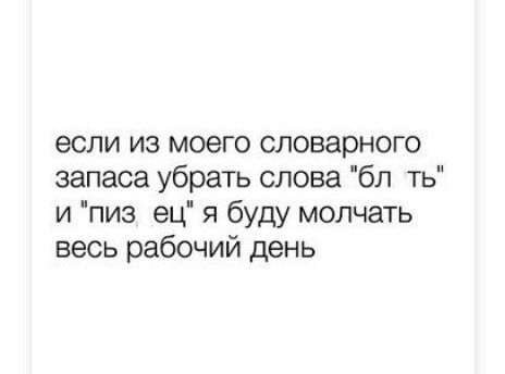 если из моего словарного запаса убрать слова бл ть и пиз ец я буду молчать весь рабочий день