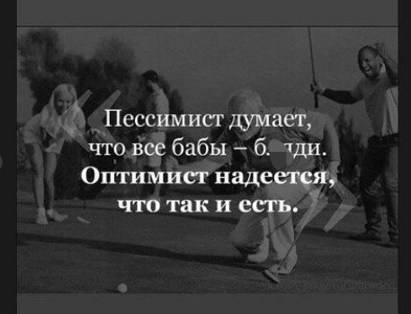 Псссимисг думает что вы бабы б щи Оптимиег надеЩЯ что так и есгь Т