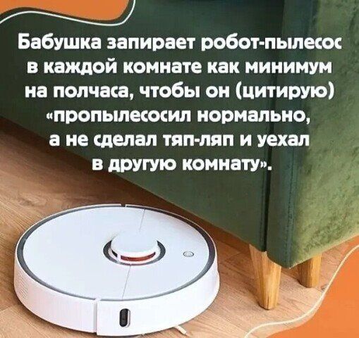 Бабушка запирает робот пьшею в каждой комнате как минимум на полчаса чтобы он цитирую апропьшеюшл нормально а не сделал тян ляп и уехал В другую комнату