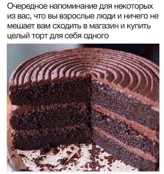 Очередное напоминание для некоторых из вас что вы взрослые люди и ничего не мешает вам сходить в магазин и купить целый торт для себя одного Г