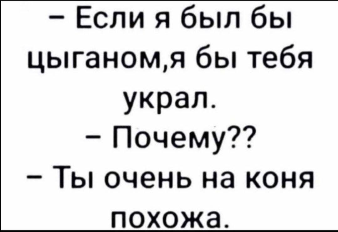 Если я был бы цыганомя бы тебя украл Почему Ты очень на коня похожа