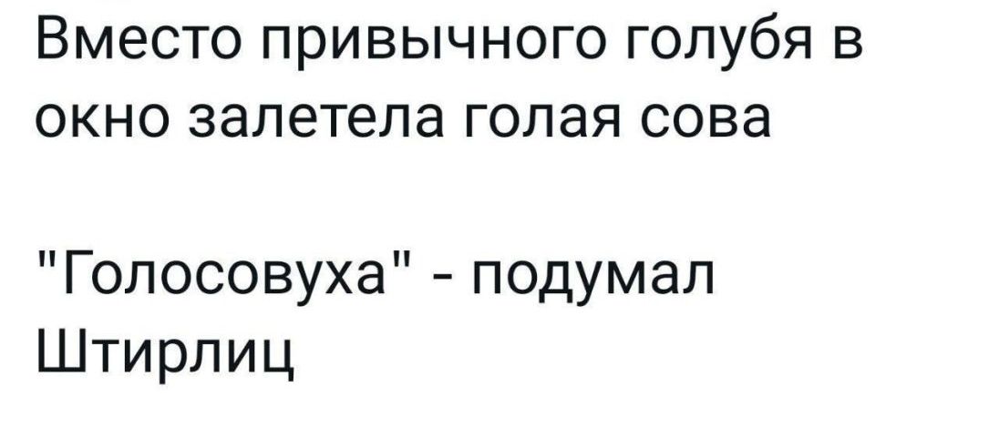 Вместо привычного голубя в окно залетела голая сова Голосовуха подумал Штирлиц