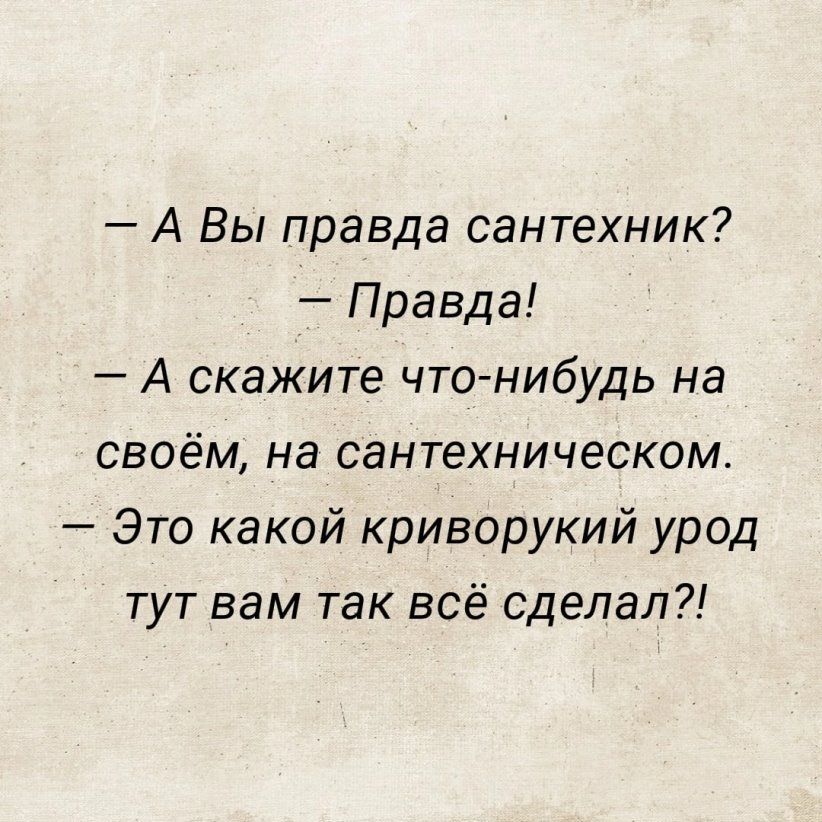 А Вы правда сантехник Правда А скажите что нибудь на своём на сантехническом Это какой криворукий урод тут вам так всё сделал