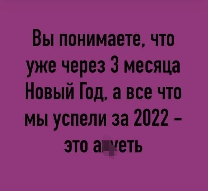 Вы понимаете что уже через 3 месяца Новый Год а все что мы успели за 2022 это знать