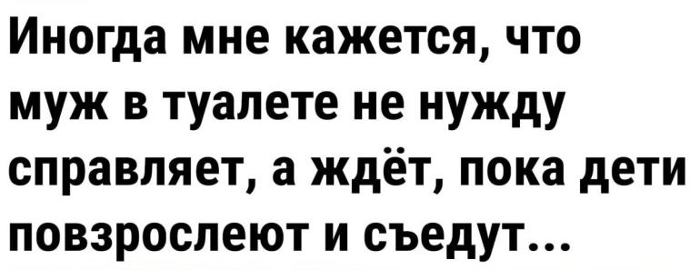 Иногда мне кажется что муж в туалете не нужду справляет а ждёт пока дети повзрослеют и съедут