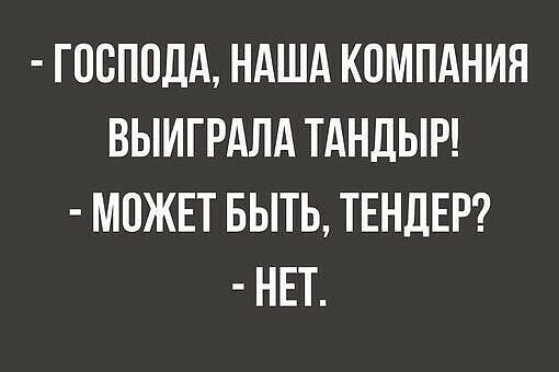 ГОСПОДА НАША КОМПАНИЯ ВЫИГРАЛА ТАНДЫР МОЖЕТ БЫТЬ ТЕНДЕР НЕТ