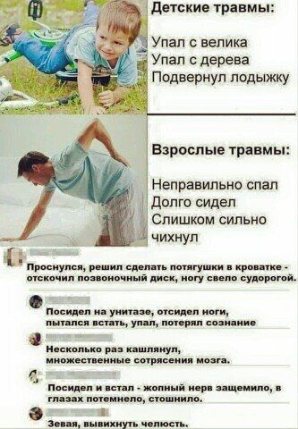 детские травмы Упал с велика Упал с дерева Подвернуп лодыжку Взрослые травмы Неправильно спал долго сидел Слишком сильно чихиул росте рип п слип п лепту ия ц спл нвмшчині Ингу шип суп пости и мш тиил ими с тп уни поприп ми ипшьп _ квип пуп ниш шпиц шп пищ п пмці мор и тиц мои иго ним пыщ пуп ч ип