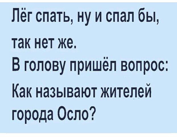 Пёг спать ну и спал бы так нет же В голову пришёл вопрос Как называют жителей города Осло