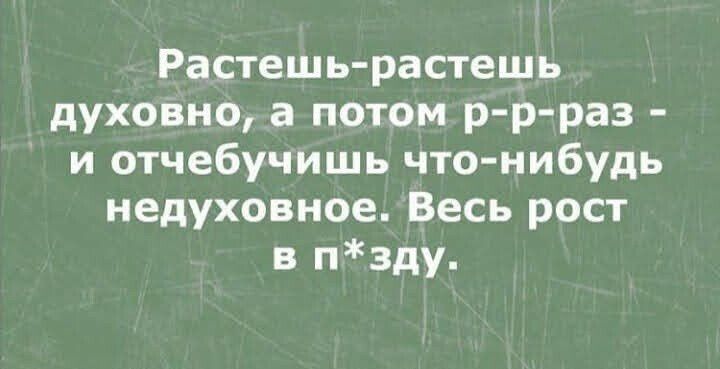 Растешь растешь духовно а потом р р раз и отчебучишь что нибудь недуховное Весь рост в пзду