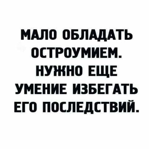 МАЛО ОБЛАДАТЬ ОСТРОУМИЕМ НУЖНО ЕЩЕ УМЕНИЕ ИЗБЕГАТЬ ЕГО ПОСЛЕДСТВИЙ
