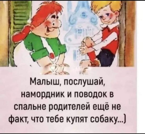 Малыш послушай намордник и поводок в спальне родителей ещё не Факт что тебе купят собаку