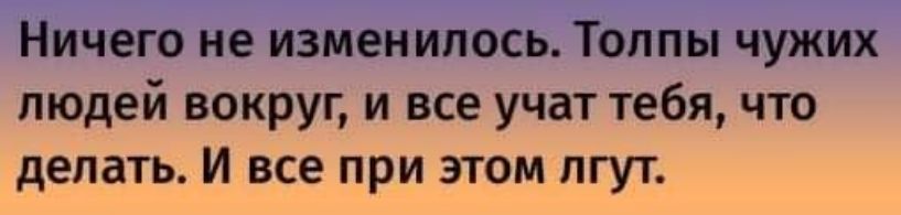 Ничего не изменилось Толпы чужих людей вокруг и все учат тебя что делать И все при этом лгут