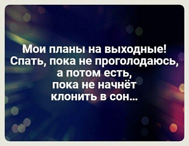 тои планы на выходные Спать пока не проголодаюсь а потом есть пока не начнёт кпонить в сон