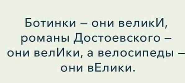 Ботинки они велики романы Достоевского они велИки а велосипеды они вЕлики