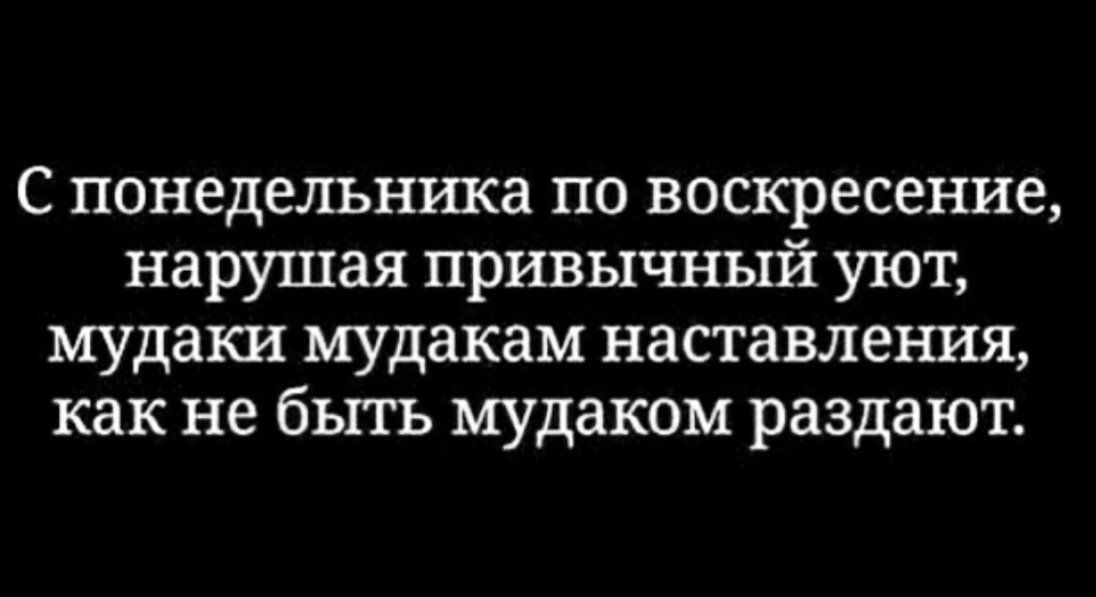С понедельника по воскресение нарушая привычный уют мудаки мудакам наставления как не быть мудаком раздают