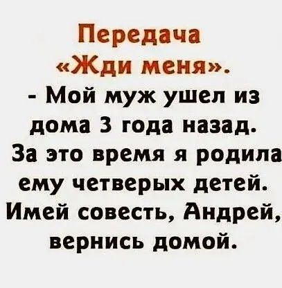 Передача Жди меня Мой муж ушел из дома 3 года назад За это время я родила ему четверых детей Имей совесть Андрей вернись домой