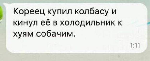 Кореец купил колбасу и кинул её в холодильник к хуям собачим