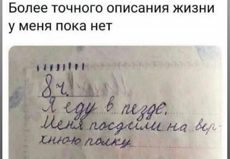 8. Я еду в жопе. Меня послали на верхнюю полку.
