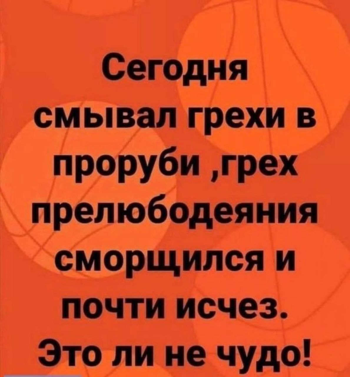 Сегодня смывал грехи в проруби ,грех прелюбодеяния сморщился и почти исчез. Это ли не чудо!
