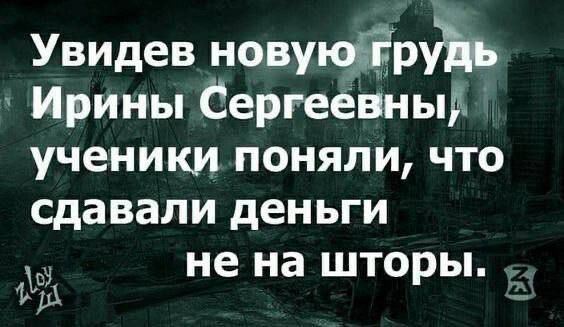 Увидев новую грудь Ирины Сергевны, ученики поняли, что сдавали деньги не на шторы.