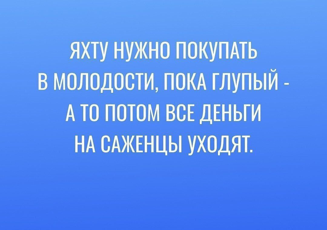 ЯХТУ НУЖНО ПОКУПАТЬ В МОЛОДОСТИ, ПОКА ГЛУПЫЙ - А ТО ПОТОМ ВСЕ ДЕНЬГИ НА САЖЕНЦЫ УХОДЯТ.